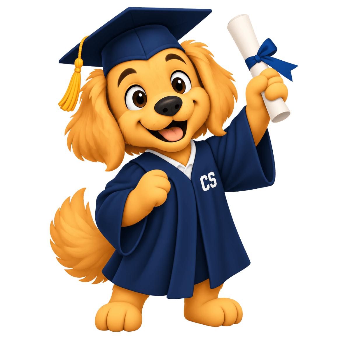Bruno, mascota del Colegio Calatrava, preparado para la graduación