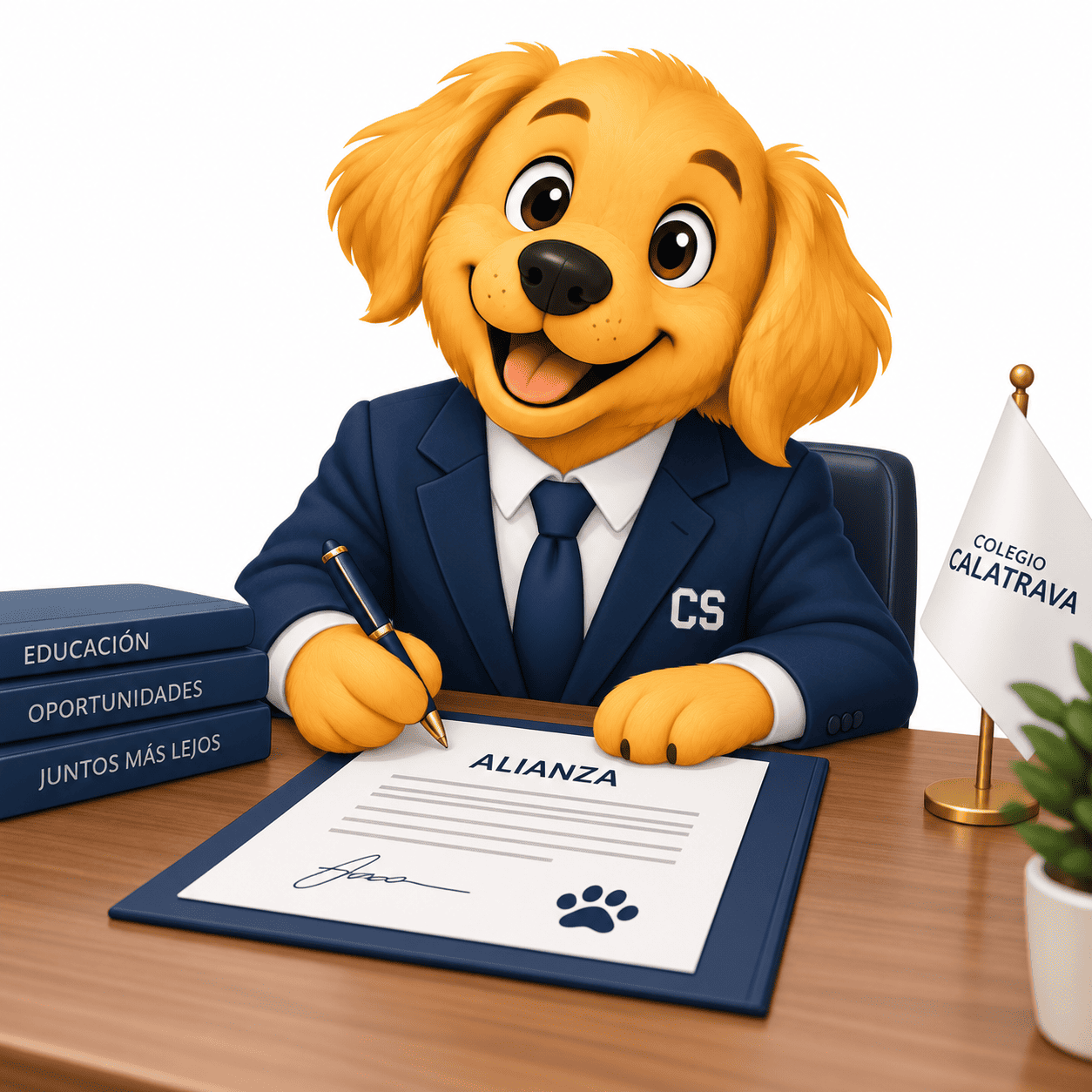Bruno, la mascota del Colegio Calatrava, en una ilustración sobre alianzas